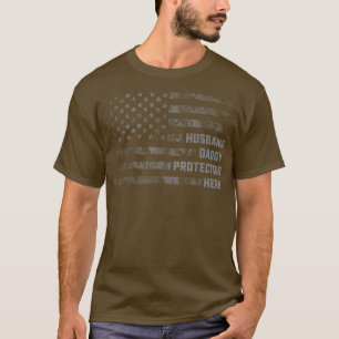 Husband Daddy Protector Hero American Flag Father' T-Shirt