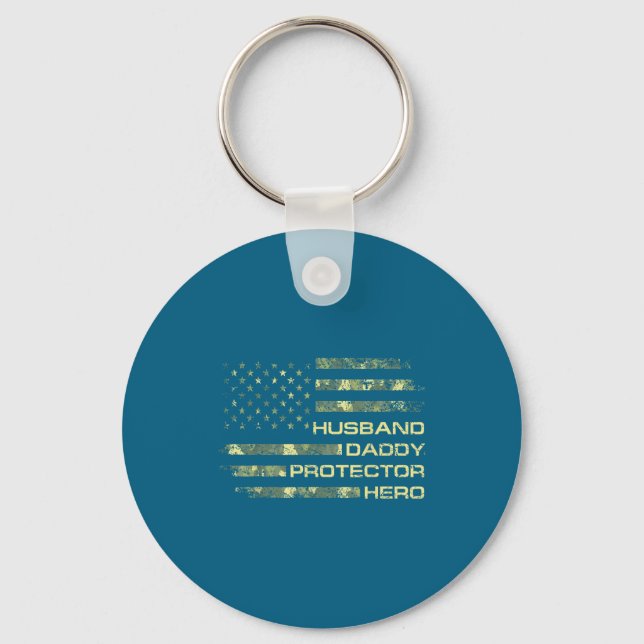 Husband Daddy Protector Hero Fathers Artwork Keychain (Front)