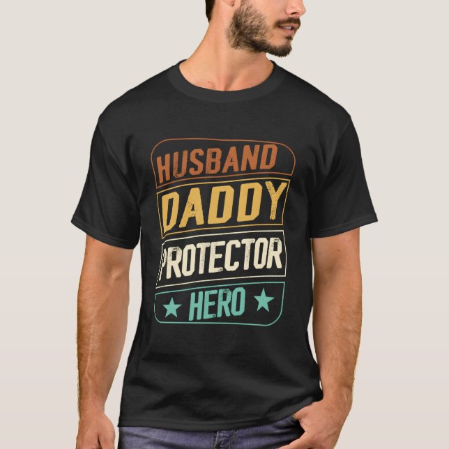 Husband Daddy Protector Hero Fathers Day Camo Amer T-Shirt (Front)