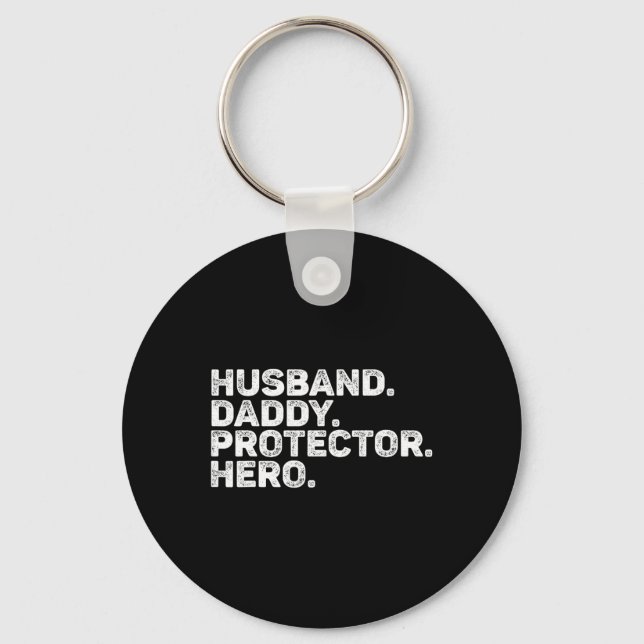 Husband Daddy Protector Hero Funny Dad Father Vint Keychain (Front)