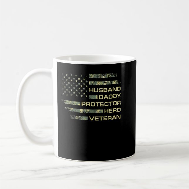 Husband Daddy Protector Hero Veteran USA Flag Camo Coffee Mug (Left)