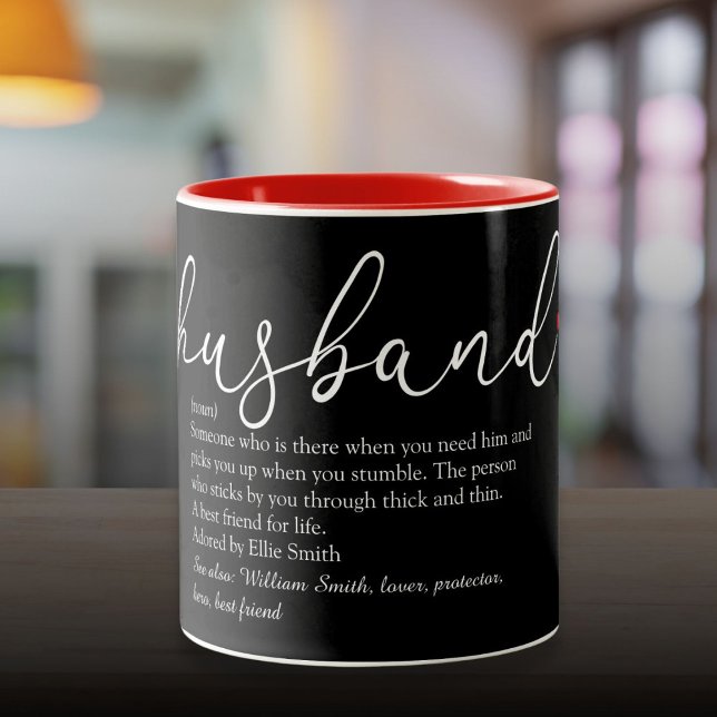 Husband Definition Elegant Script Love Heart Two-Tone Coffee Mug (Husband Definition Elegant Script Love Heart Two-Tone Coffee Mug)