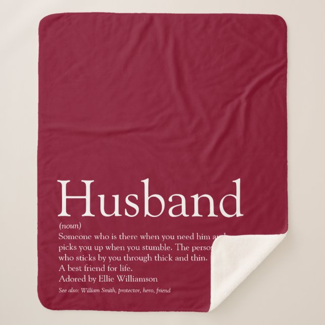 Husband Definition Quote Modern Burgundy Sherpa Blanket (Front)