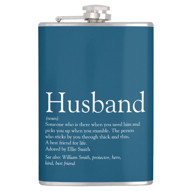 Husband Definition Saying Modern Cool Blue Hip Flask (Front)