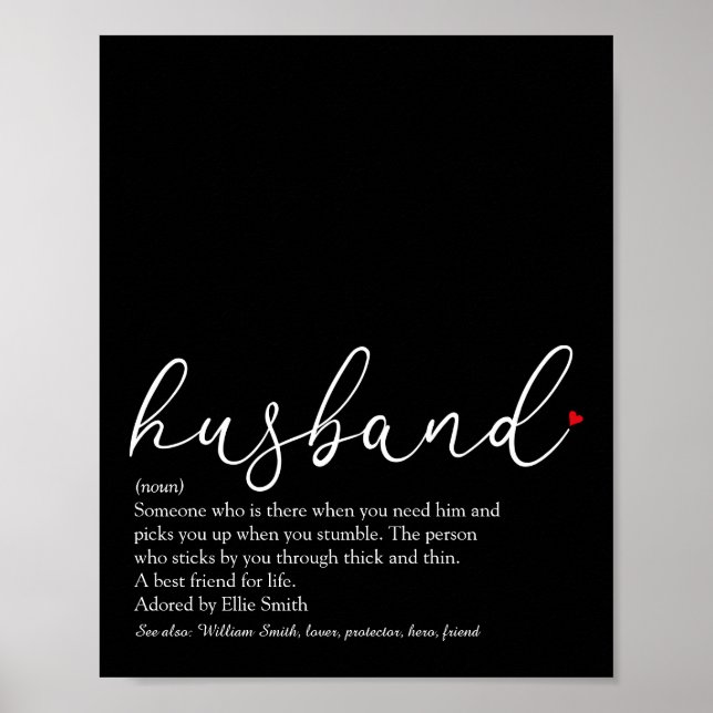 Husband Definition Script Red Love Heart Poster (Front)