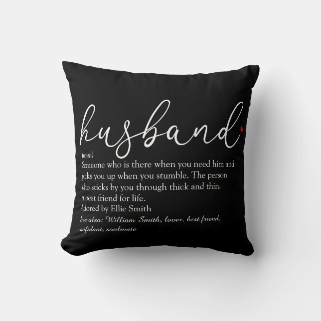 Husband Definition Script Red Love Heart Throw Pillow (Front)