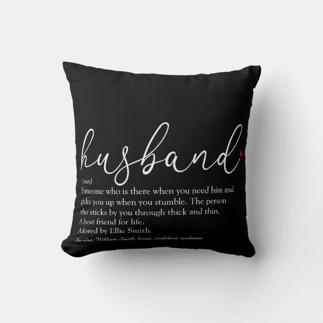 Husband Definition Script Red Love Heart Throw Pillow (Front)