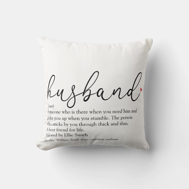 Husband Definition Script Red Love Heart Throw Pillow (Front)