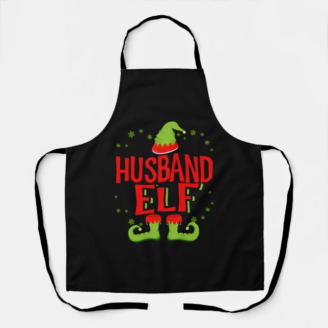 Husband Elf Matching Family Christmas Apron (Front)