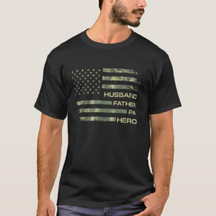 Husband Father Pa Hero Vintage Camo American Flag T-Shirt