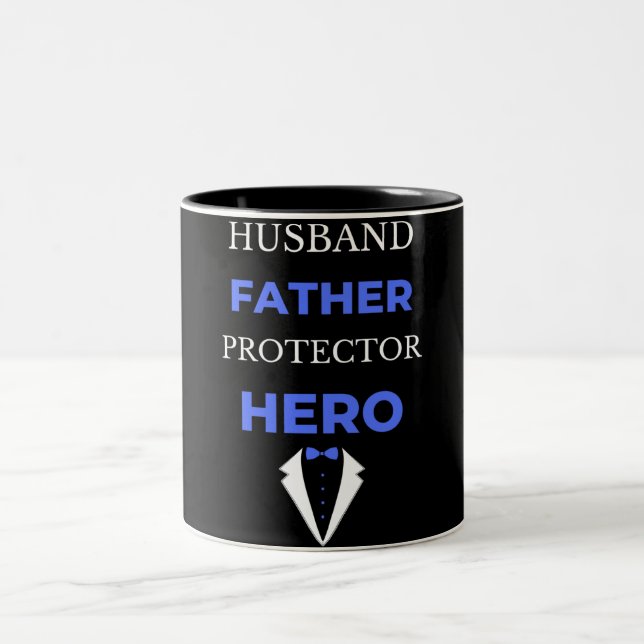 Husband Father Protector Hero Two-Tone Coffee Mug (Center)