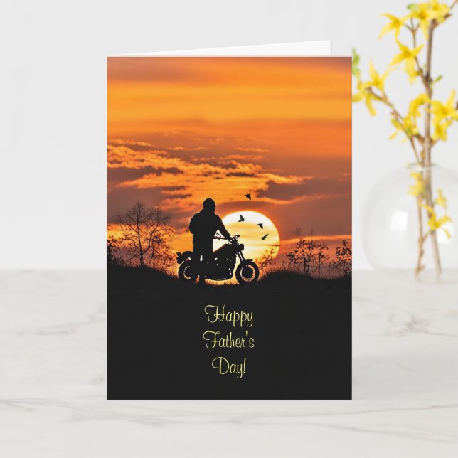 Husband Fathers Day with Biker and Motorcycle Card (Yellow Flower)