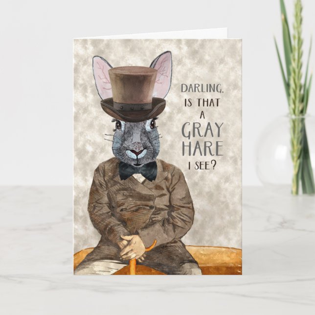 Husband Funny Birthday Hipster Rabbit Gray Hare Card (Front)