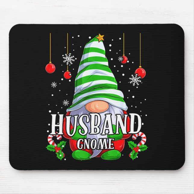 Husband Gnome Christmas Pajamas Matching Family Gr Mouse Pad (Front)