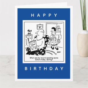 Husband in Shock at Wife's Spending Spree Cartoon Card