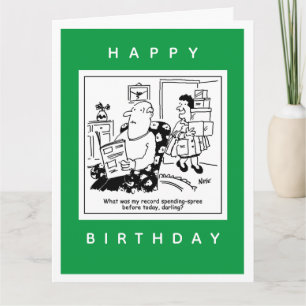 Husband in Shock at Wife's Spending Spree Cartoon Card
