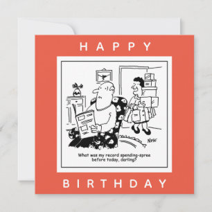 Husband in Shock at Wife's Spending Spree Cartoon Card