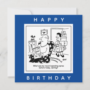 Husband in Shock at Wife's Spending Spree Cartoon Card