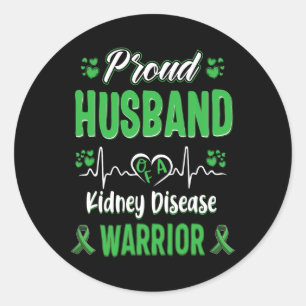 Husband Kidney Disease Warrior Awareness Ribbon Gr Classic Round Sticker
