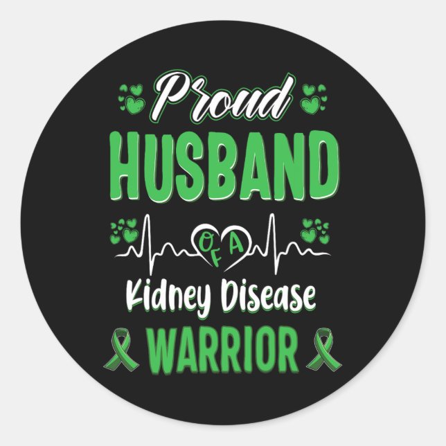 Husband Kidney Disease Warrior Awareness Ribbon Gr Classic Round Sticker (Front)