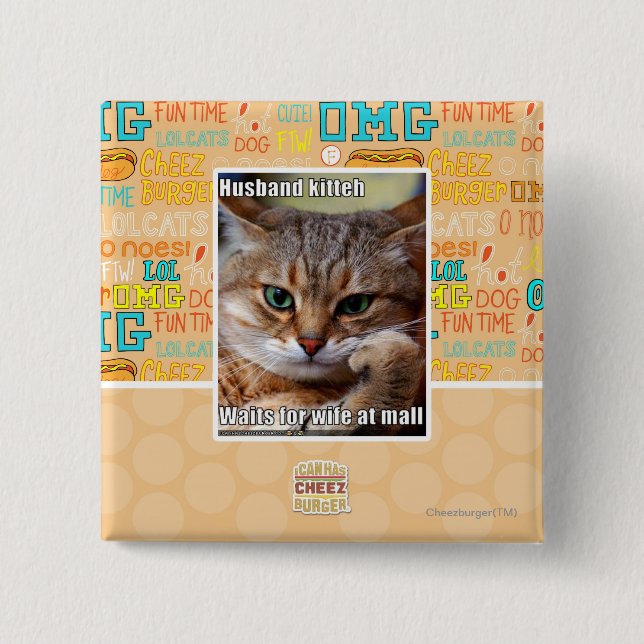 Husband Kitteh 2 Inch Square Button (Front)