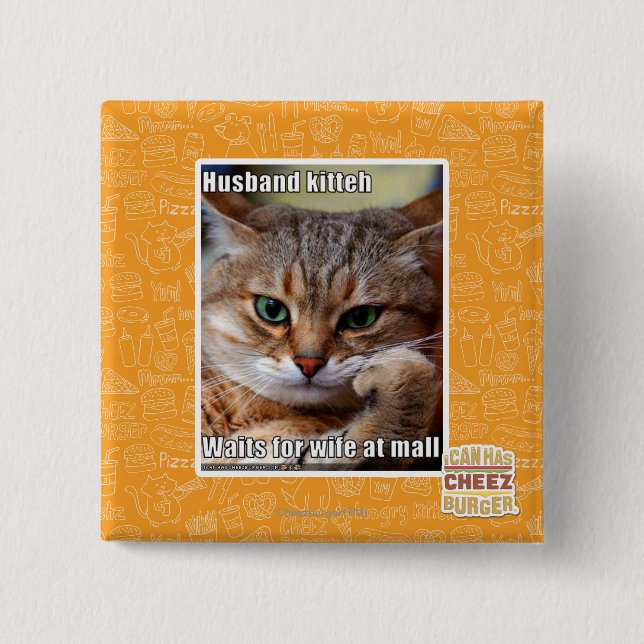 Husband Kitteh 2 Inch Square Button (Front)