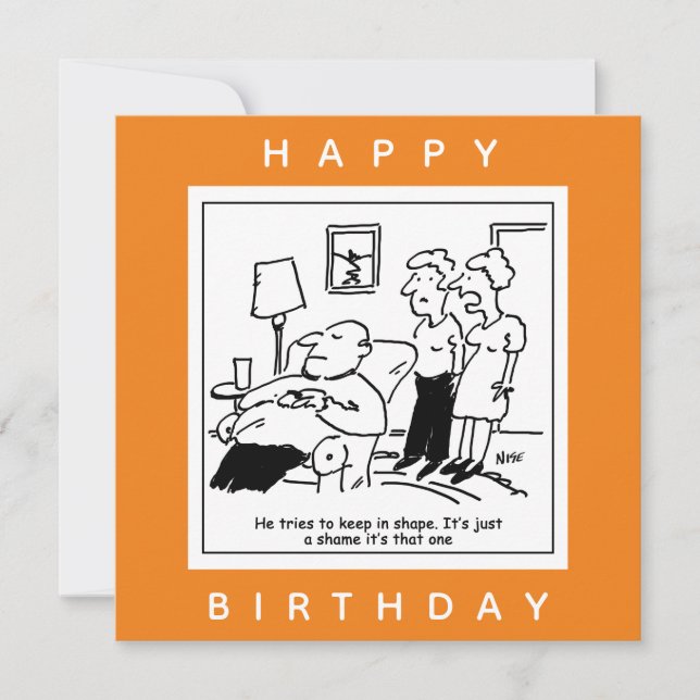 Husband likes to Keep in Shape Cartoon Card (Front)