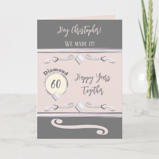 Husband love you diamond 60th anniversary pink card (Front)