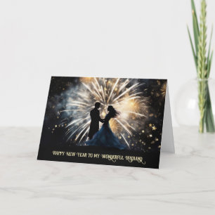 Husband New Years Romantic Couple in Fireworks  Holiday Card