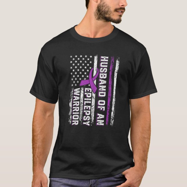 Husband of a Warrior Epilepsy Purple Ribbon Suppor T-Shirt (Front)