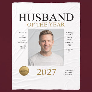 Husband Of The Year Photo (White Only) Fleece Blanket