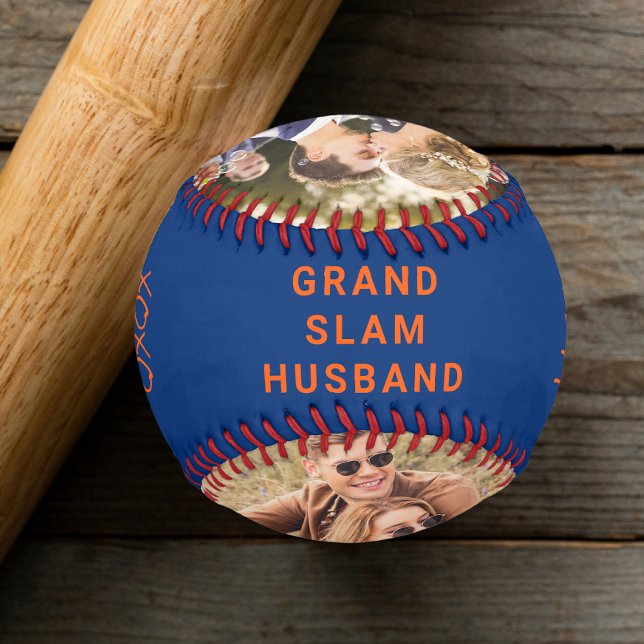 Husband Personalized Photos Blue Orange Baseball (Creator Uploaded)