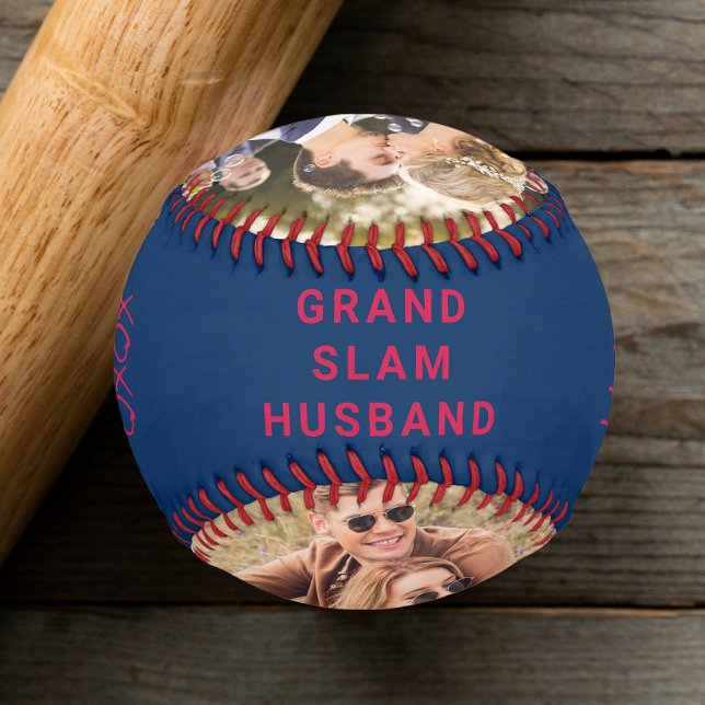 Husband Personalized Photos Red Blue Baseball (Creator Uploaded)