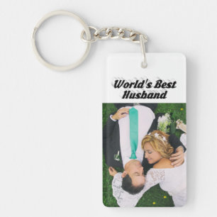 Husband Photo with black text Keychain