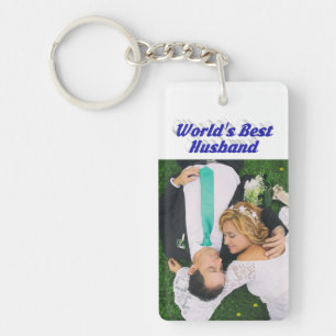 Husband Photo with blue text Keychain