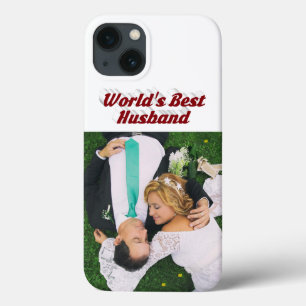 Husband Photo with burgundy text iPhone Case