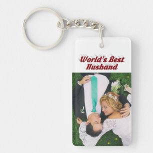 Husband Photo with burgundy text Keychain
