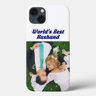 Husband Photo with dark blue text iPhone Case