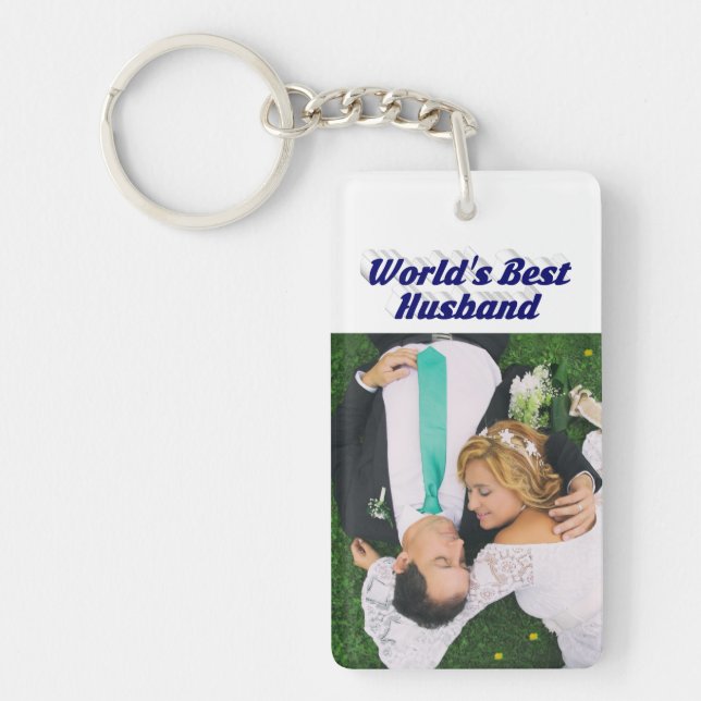 Husband Photo with dark blue text   Keychain (Front)