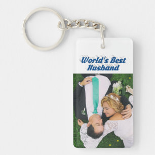 Husband Photo with sea blue text   Keychain