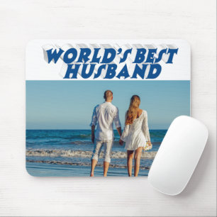 Husband Photo with sea blue text Mouse Pad