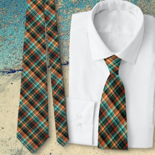 Husband Plaid Blue Orange Diagonal Tie