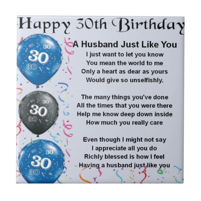 Husband Poem -  30th Birthday Tile (Front)