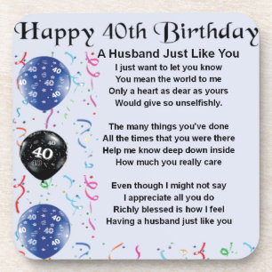 Husband Poem - 40th Birthday Coaster
