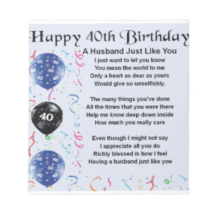 Husband Poem  -  40th Birthday Notepad