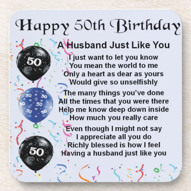 Husband Poem 50th Birthday Coaster Zazzle