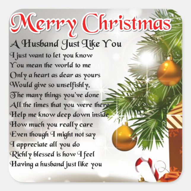 Husband Poem - Christmas Design Square Sticker (Front)