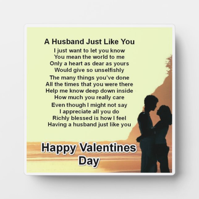 Husband Poem Plaque - Valentines Day  - Lovers (Front)