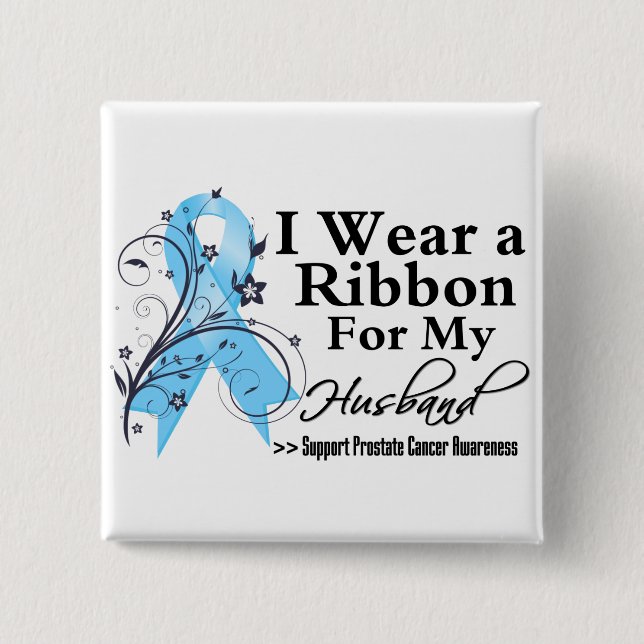 Husband Prostate Cancer Ribbon 2 Inch Square Button (Front)