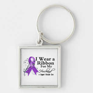 Husband Purple Ribbon - Pancreatic Cancer Keychain